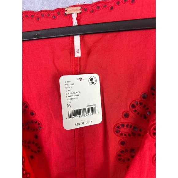Free People Red‎ Embroidered Eyelet Tie Front Sleeveless Top Blouse Vest M - Picture 5 of 9